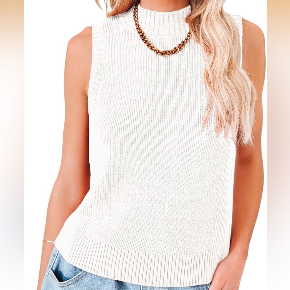 Sleeveless White Knit Top
